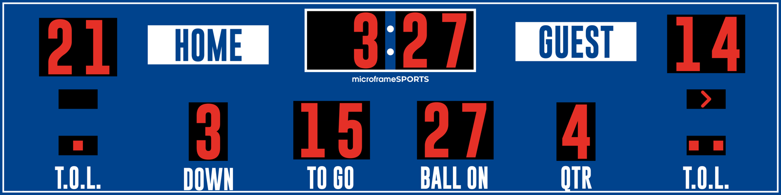 Football Scoreboard - 32x5 ft (24 in Digit)