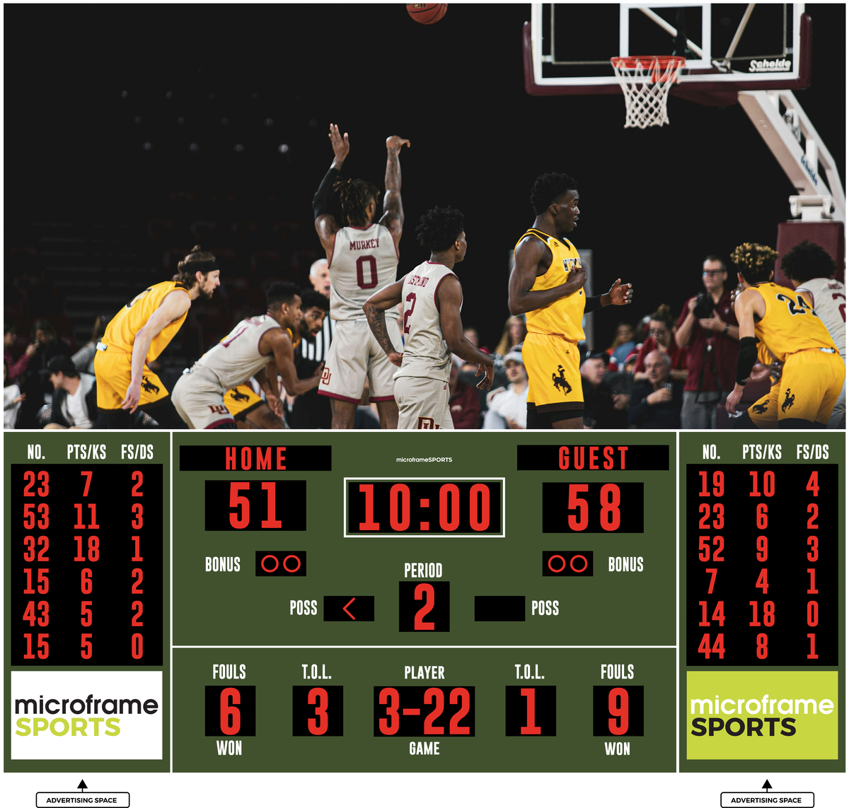 Basketball Scoreboard - 10x13 ft with Logo & Player Stats